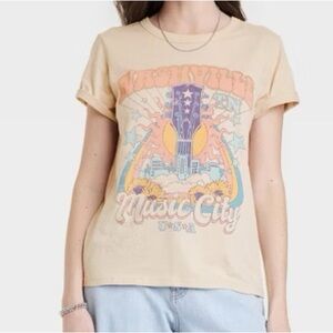 Zoe + Liv Tan Orange Graphic Relaxed Tee Nashville music city